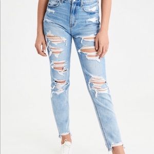 American Eagle Light Wash Ripped Mom Jeans